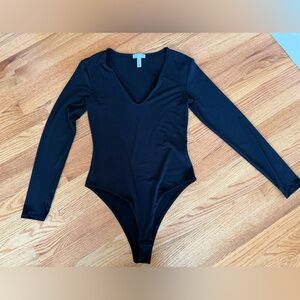 Leith Black Long Sleeve Bodysuit, Size: Medium